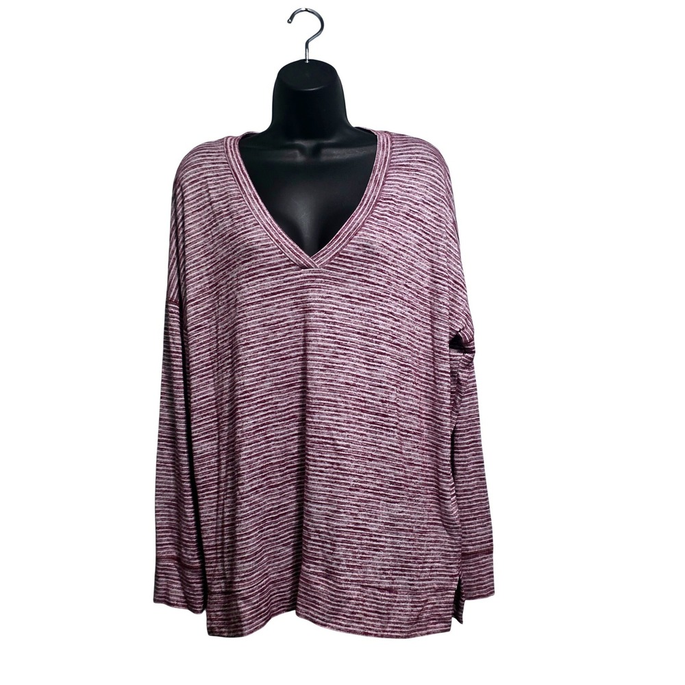 Kirkland Signature Womens XXL Burgundy Space Dye V-Neck Long Sleeve Top Relaxed